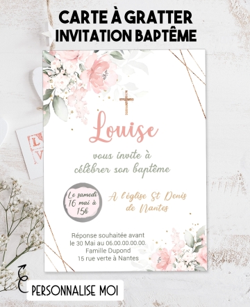 carte invitation bapteme fille. carte baptême. carte religion enfant. carte baptême. bapteme rose. carte invitation gratter.