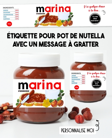Étiquette autocollante. Étiquette nutella. Étiquette grossesse nutella. Étiquette témoin nutella.