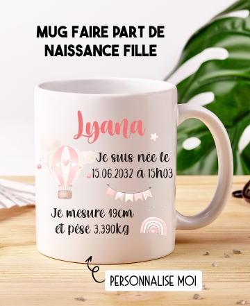 Mug faire part de naissance fille. mug naissance. mug fille. faire part naissance fille originale
