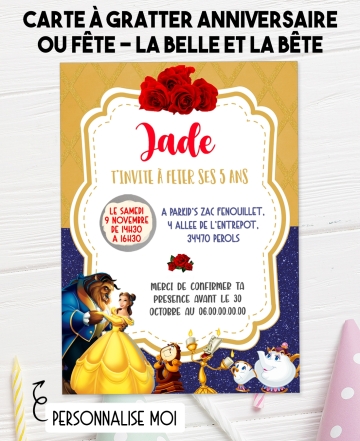carte invitation. carte fête belle et la bête. carte anniversaire belle et la bête. anniversaire fille.