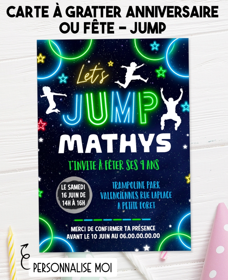 carte invitation. carte fête jump garçon. carte anniversaire jump. anniversaire garçon.
