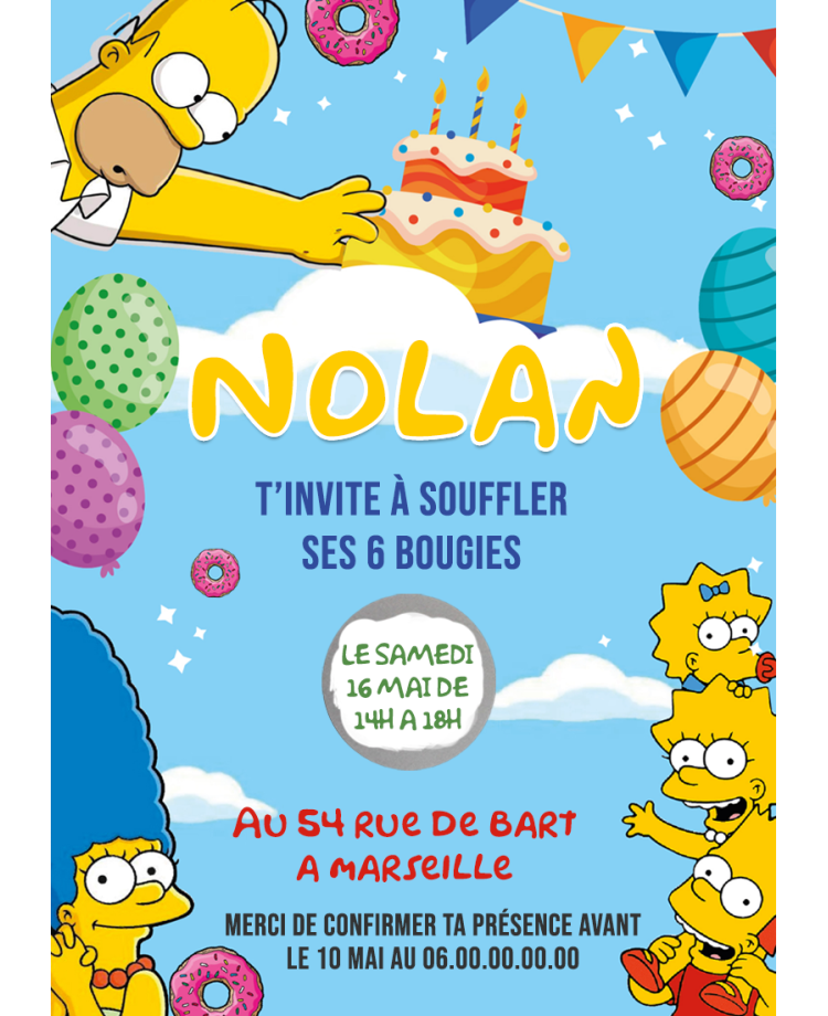 carte invitation. carte fête Simpson. carte anniversaire Simpson. anniversaire. carte gratter Simpson