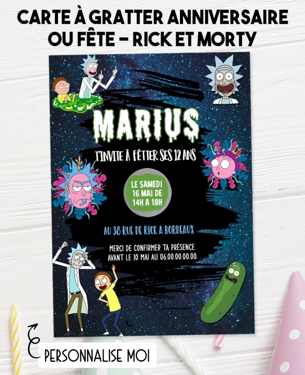 carte invitation. carte fête Rick et Morty. carte anniversaire Rick et Morty. anniversaire.