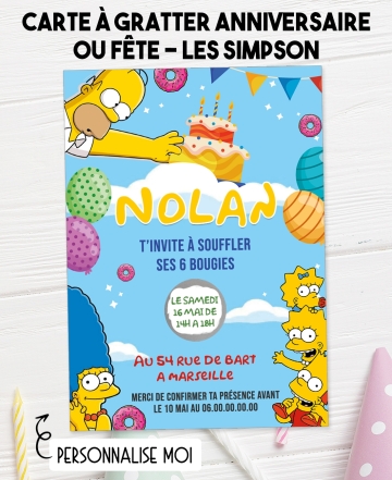 carte invitation. carte fête Simpson. carte anniversaire Simpson. anniversaire. carte gratter Simpson