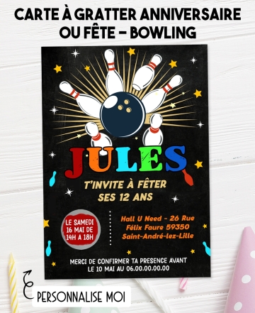 carte invitation. carte fête Bowling. carte anniversaire Bowling. anniversaire. invitation fete Bowling