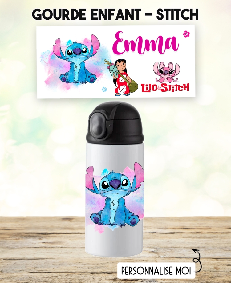 gourde stitch. gourde enfant personnalisé. gourde fille. gourde enfant prénom. bouteilles enfants