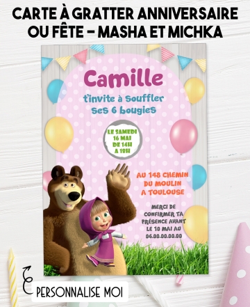 carte invitation. carte fête  Masha et Michka. carte enfant anniversaire Masha et Michka. anniversaire Masha et Michka.