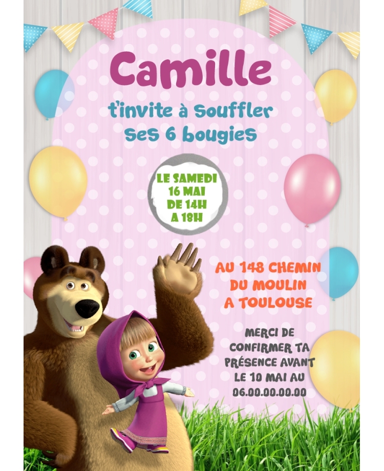 carte invitation. carte fête  Masha et Michka. carte enfant anniversaire Masha et Michka. anniversaire Masha et Michka.