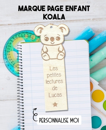 Marque page enfant en bois Koala. marque page bois personnalisé. marque page enfant. cadeau enfant lecture