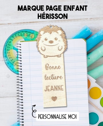 Marque page enfant en bois Hérisson. marque page bois personnalisé. marque page enfant. cadeau enfant lecture