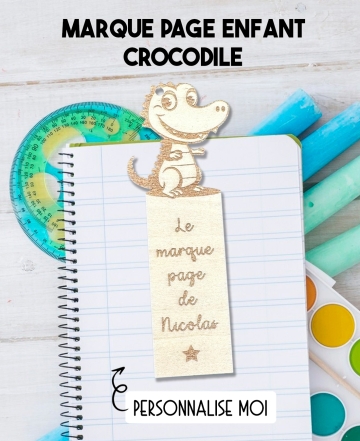 Marque page enfant en bois Crocodile. marque page bois personnalisé. marque page enfant. cadeau enfant lecture