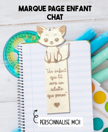 Marque page enfant en bois Chat. marque page bois personnalisé. marque page enfant. cadeau enfant lecture