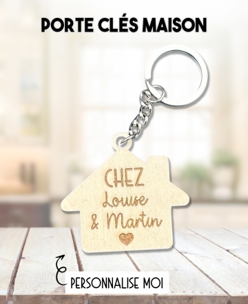 Porte clés maison en bois. Porte clés couple. cadeau couple. porte clés bois personnalisé