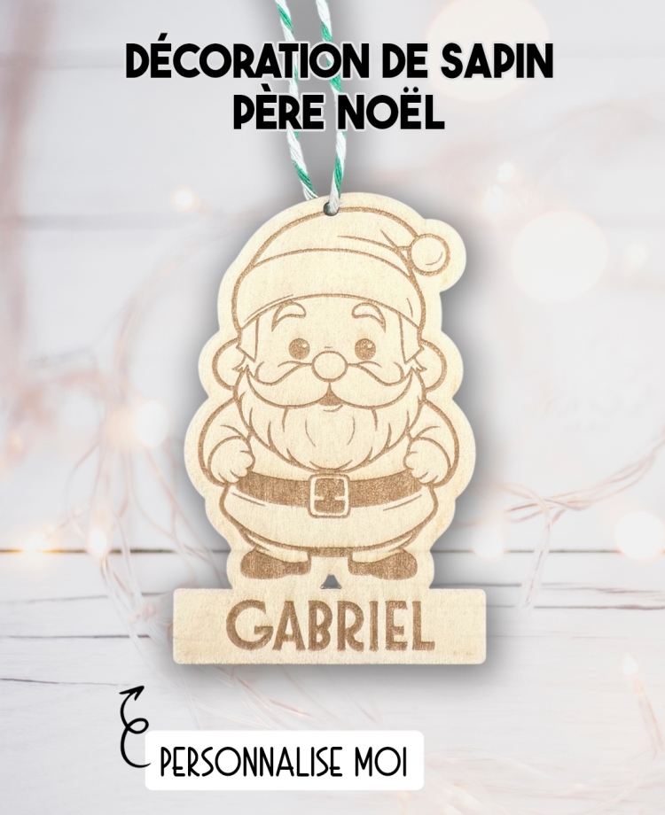 Décoration Père noël bois. Décoration Sapin famille. décoration noël bois personnalisée. Boule noël prénom