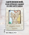 carte en bois Noël Renne. Carte cadeau Noël. Cadeau Noël original. offrir argent Noël original
