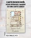 carte en bois Noël Traineau. Carte cadeau Noël. Cadeau Noël original. offrir argent Noël original