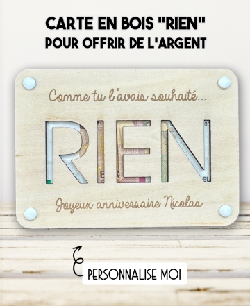 carte rien. carte bois argent. carte original anniversaire. carte humour anniversaire. carte fête cadeau.