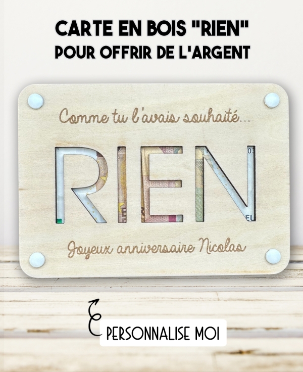 carte rien. carte bois argent. carte original anniversaire. carte humour anniversaire. carte fête cadeau.