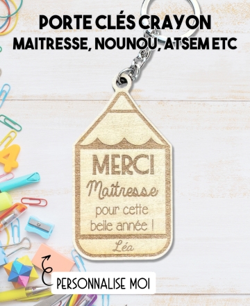 Porte clés maitresse. Porte clés bois cadeau. cadeau bois maitresse. cadeau ATSEM original. Porte clés ATSEM