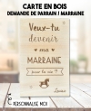 Carte en bois demande de parrain ou marraine. carte bois annonce grossesse. carte bois parrain. carte bois marraine