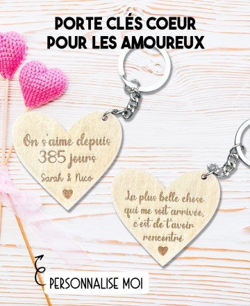Porte clés coeur en bois. cadeau saint valentin. cadeau amoureux. cadeau porte clé. cadeau amoureux