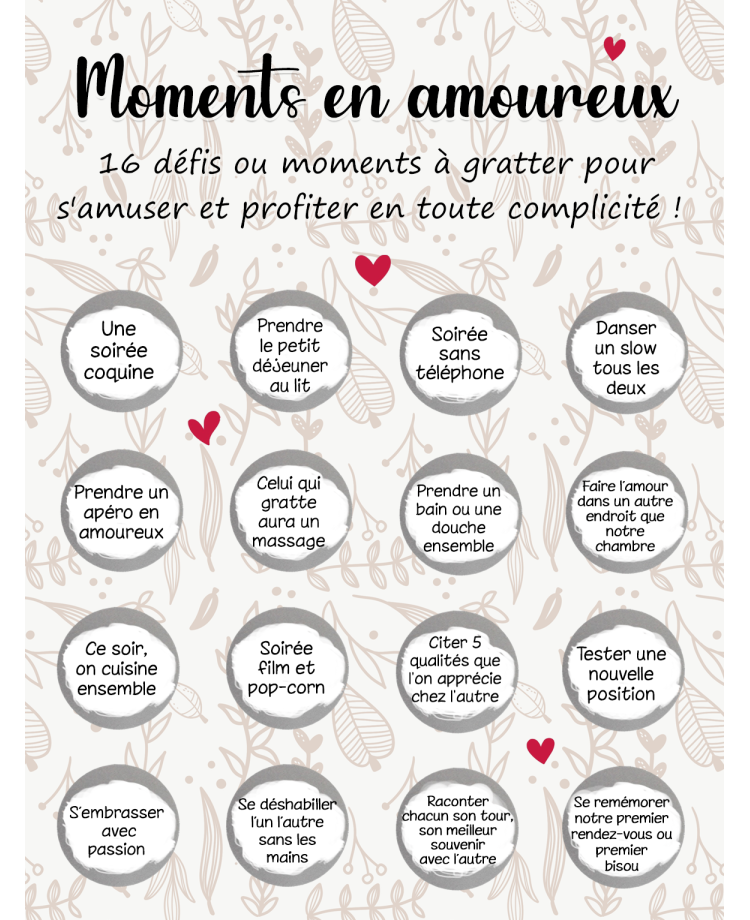 Carte à gratter jeu couple. carte gratter défi couple. carte amoureux. carte cadeau couple. cadeau saint valentin