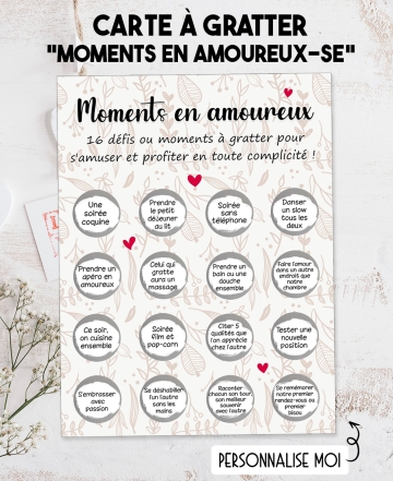 Carte à gratter jeu couple. carte gratter défi couple. carte amoureux. carte cadeau couple. cadeau saint valentin