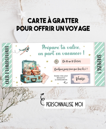 Carte à gratter "Carte d'embarquement" pour annoncer un voyage surprise