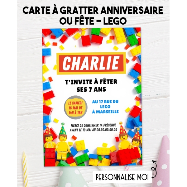 EVTI Cartes D'invitation Anniversaire à Gratter – Thème Briques Colorées – 10 Cartes Personnalisables – Créatif Et Ludique – Pour Fille Et Garçon