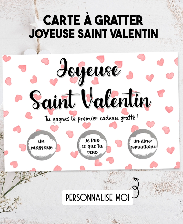 Carte à gratter Joyeuse Saint Valentin. carte amoureux. carte cadeau couple. cadeau saint valentin