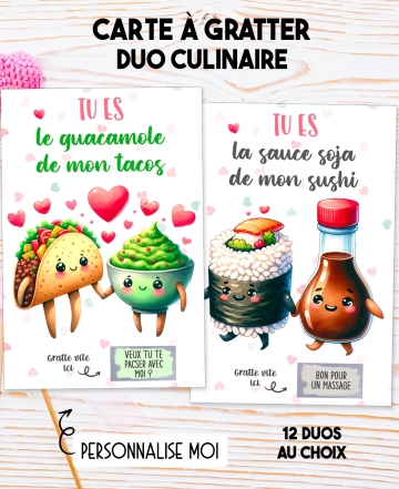 carte duo culinaire. carte original amoureux. Carte avocat amoureux. carte tacos love.