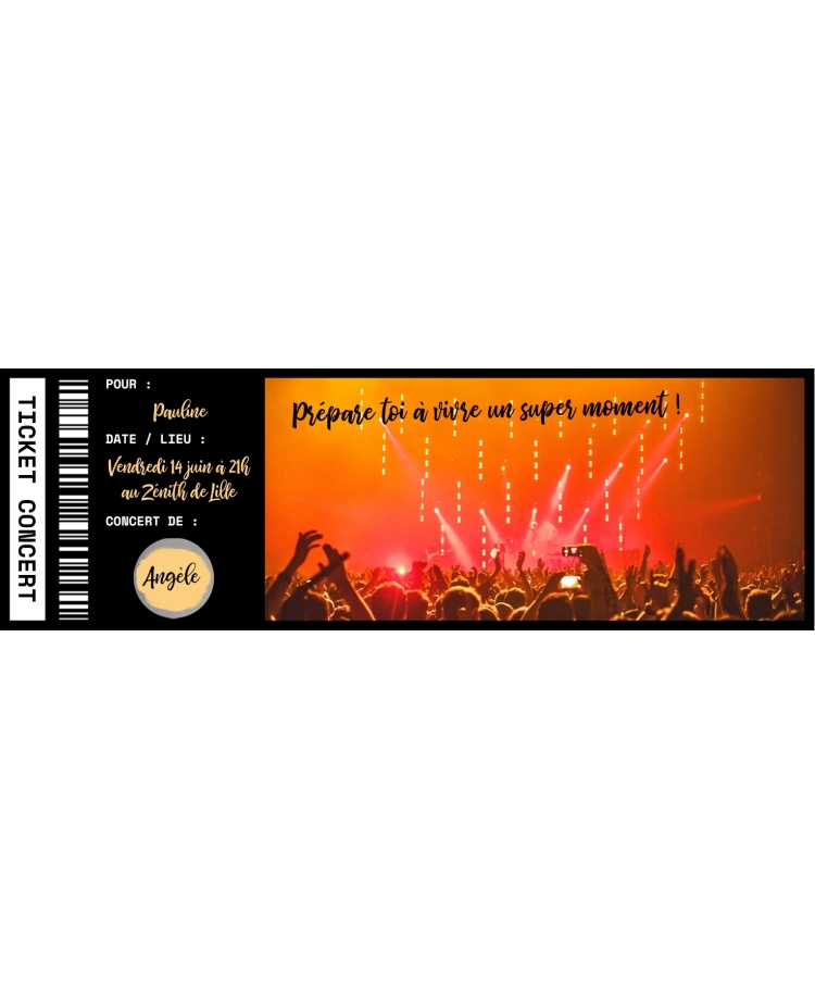 Carte à gratter ticket concert. carte surprise concert. carte gratter personnalisé sortie concert. carte concert surprise