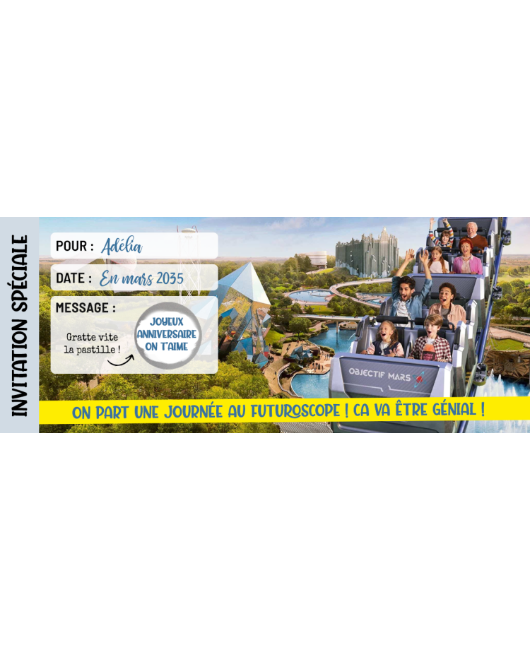 Carte à gratter. carte Futuroscope. carte gratter Futuroscope. invitation Futuroscope. surprise Futuroscope