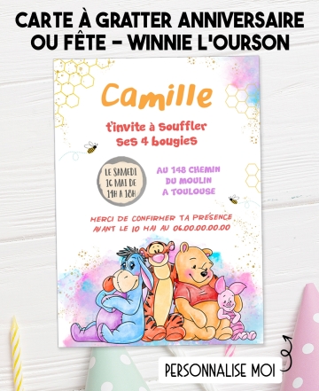 carte invitation. carte fête Winnie l'ourson. carte anniversaire winnie. anniversaire Lego. carte gratter Winnie l'ourson.