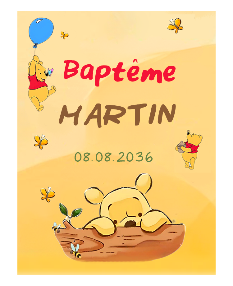 etiquette baptême Winnie l'ourson. etiquette bouteille vin. etiquette bouteille Winnie l'ourson. etiquette Winnie l'ourson.