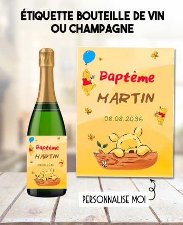 etiquette baptême Winnie l'ourson. etiquette bouteille vin. etiquette bouteille Winnie l'ourson. etiquette Winnie l'ourson.