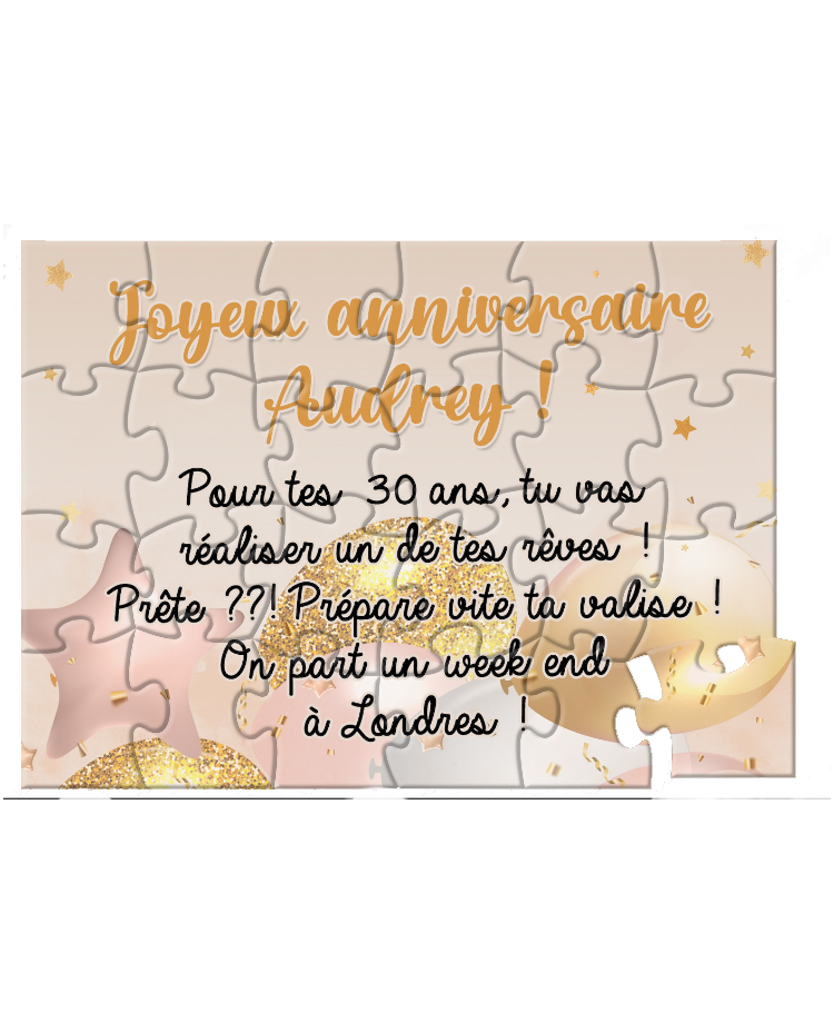 Puzzle Joyeux anniversaire pour annoncer une surprise ou un cadeau. Cadeau femme. anniversaire femme. surprise anniversaire.