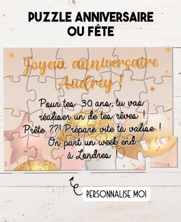 Puzzle Joyeux anniversaire pour annoncer une surprise ou un cadeau. Cadeau femme. anniversaire femme. surprise anniversaire.