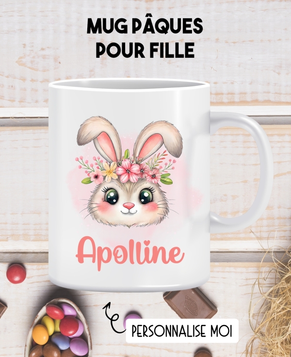 Mug enfant fille Pâques personnalisable. cadeau Pâques fille. mug lapin garçon