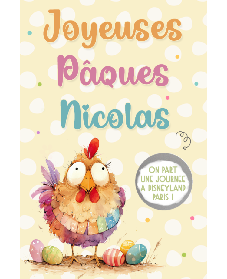 Carte à gratter "Joyeuses pâques". carte lapin pâques. carte gratter pâques humour poule
