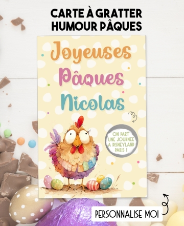 Carte à gratter pâques. carte lapin pâques. carte gratter pâques humour poule