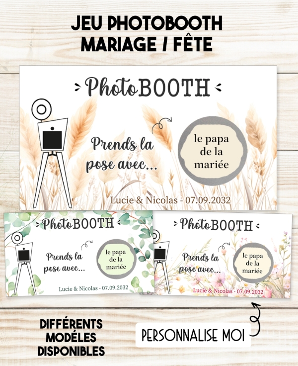Jeu des PhotoBooth mariage. carte gratter PhotoBooth. carte PhotoBooth personnalisé. carte PhotoBooth gratter