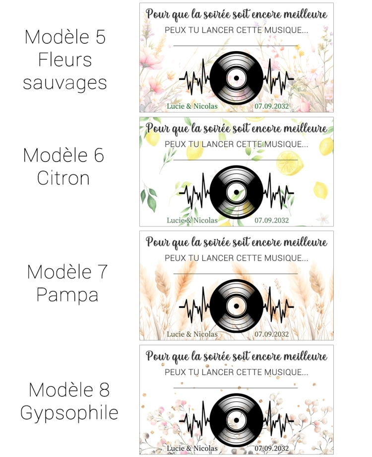 Lot de 10 cartes demande de chanson DJ mariage. carte mariage musique dj. carte demande chanson fete