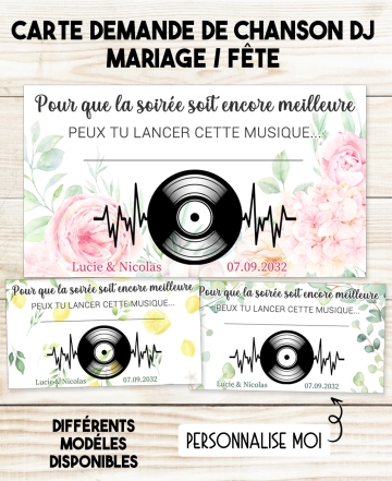 Lot de 10 cartes demande de chanson DJ mariage. carte mariage musique dj. carte demande chanson fete