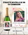 Etiquette bouteille de vin ou champagne pour fête, anniversaire, baptême avec photo personnalisable