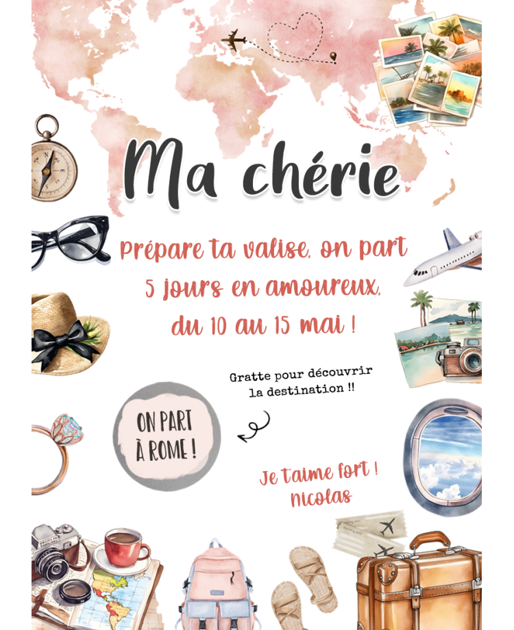 carte voyage. carte voyage surprise. carte gratter voyage. carte valises voyage. carte gratter cadeau vacances. carte vacances