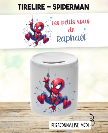 Tirelire personnalisable modèle Spiderman. Tirelire  enfant. cadeau Spiderman enfant
