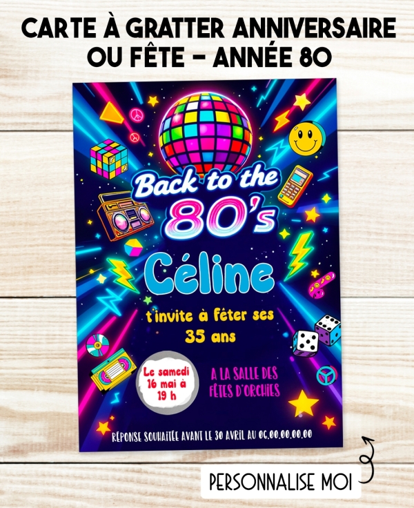 carte invitation. carte fête  Année 80. carte adulte anniversaire Année 80. anniversaire Année 80.