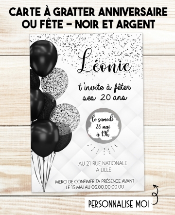 invitation anniversaire ballon noir. carte invitation adulte. carte adulte. invitation original. invitation fête 20 ans