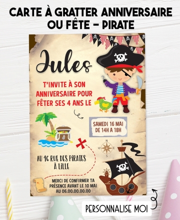 invitation anniversaire. carte invitation gratter. invitation originale. invitation pirate. invitation anniversaire pirate.